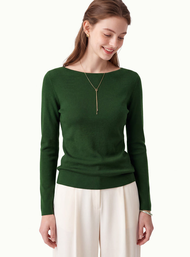 100% Merino Wool Boat Neck Sweater