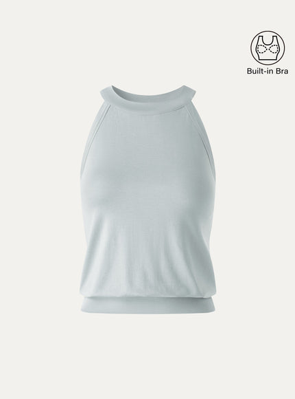 Halter Neck Banded Hem Built-In Bra Tank