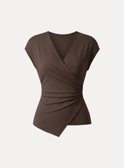 Lyocell Wool Surplice Cap Sleeve Asymmetrical Top