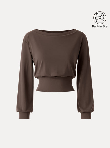 Non-Itchy Wool Blend Boatneck Built-In Bra Top