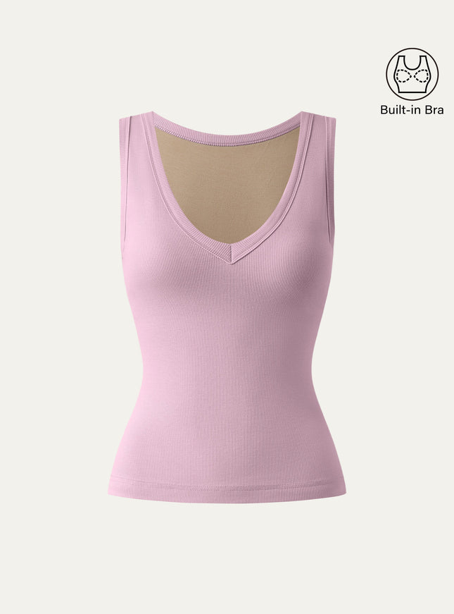 Stretchy V-neck Cotton Built-In Bra Tank