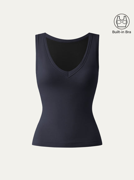 Stretchy V-neck Cotton Built-In Bra Tank