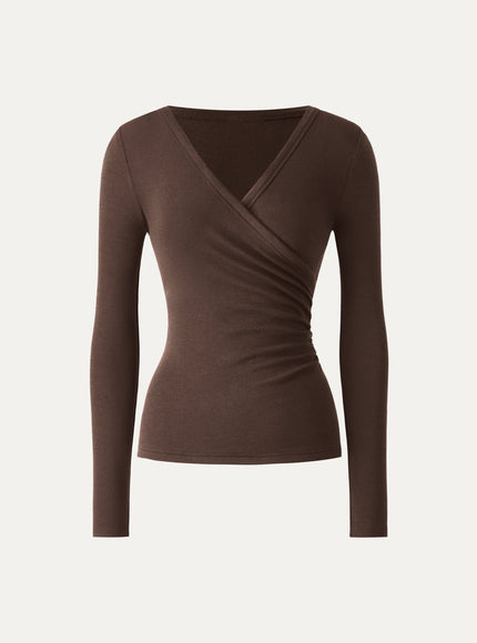 Eco-MiYaMoon® Surplice Ruched Long Sleeve Top