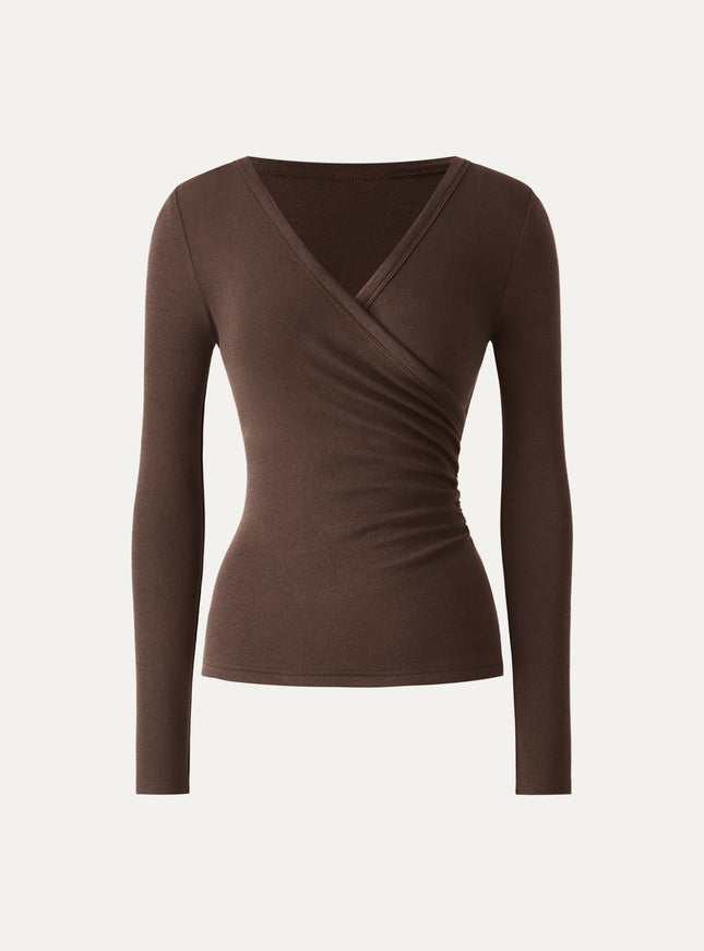 Eco-MiYaMoon® Surplice Ruched Long Sleeve Top