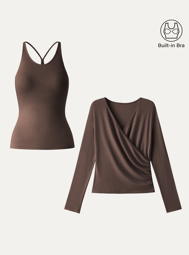 Two-Piece Set Cami with Surplice Built-In Bra Top