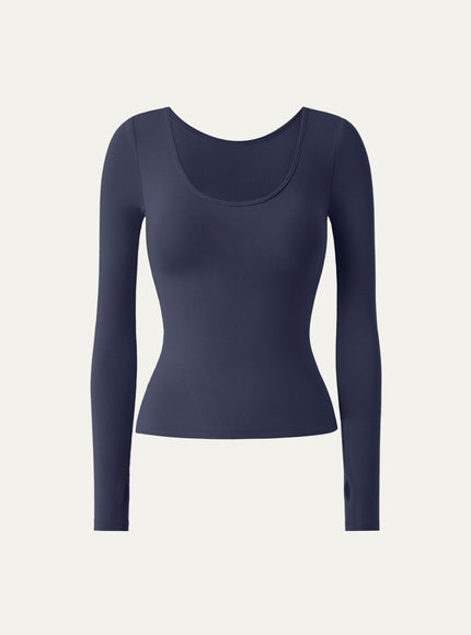 Lyocell-Wool Round Neck Long Sleeve Reversible Top