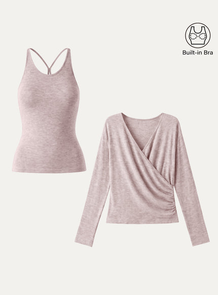 Two-Piece Set Cami with Surplice Built-In Bra Top