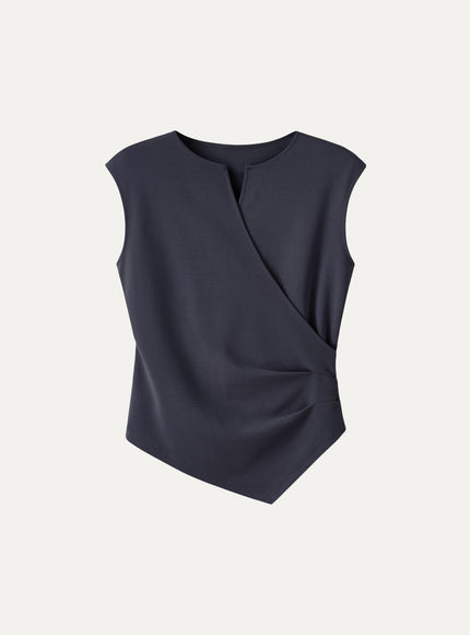 Surplice Wide Shoulder Tucked Angled Tank Top