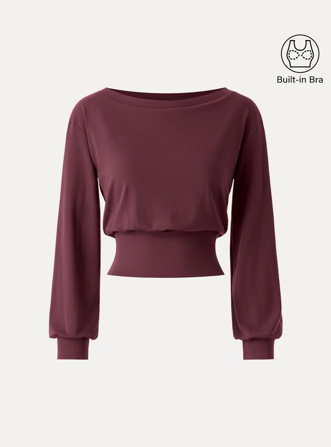 Non-Itchy Wool Blend Boatneck Built-In Bra Top