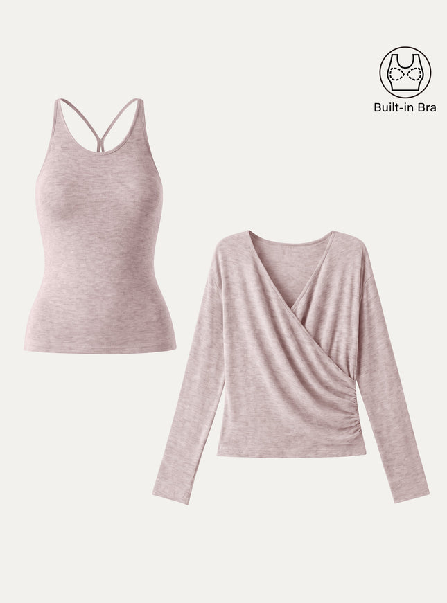Two-Piece Set Cami with Surplice Ruched Built-In Bra Top