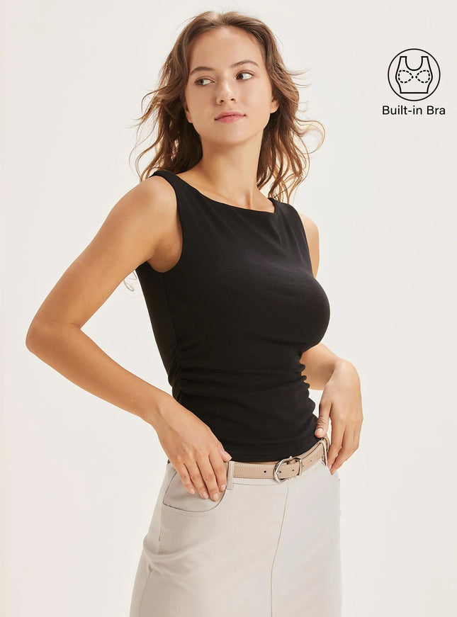 Boat Neck Built-In Bra Tank Top