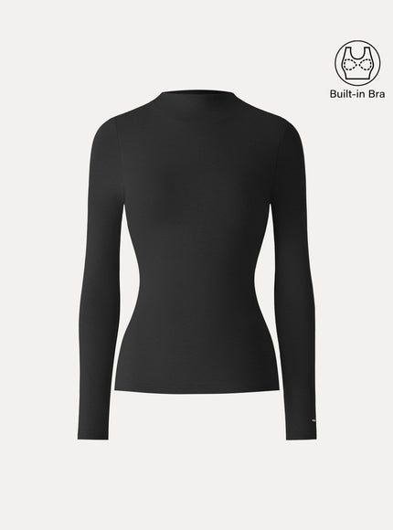 Mockneck Long Sleeve Built-In Bra Top