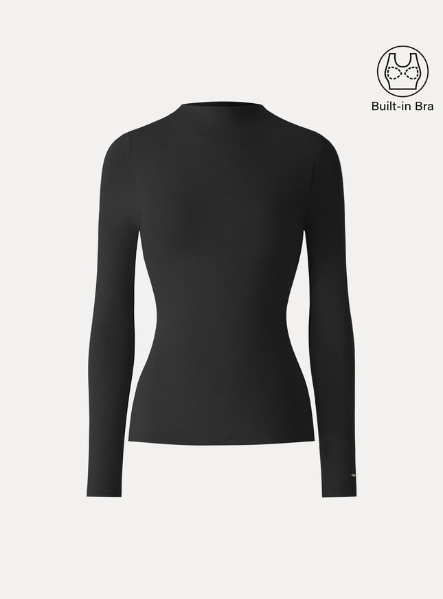Mockneck Long Sleeve Built-In Bra Top