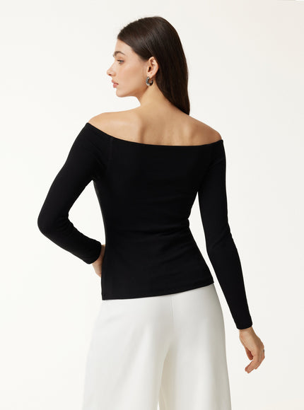 Non-Slip Off-Shoulder Long Sleeve Built-In Bra Top