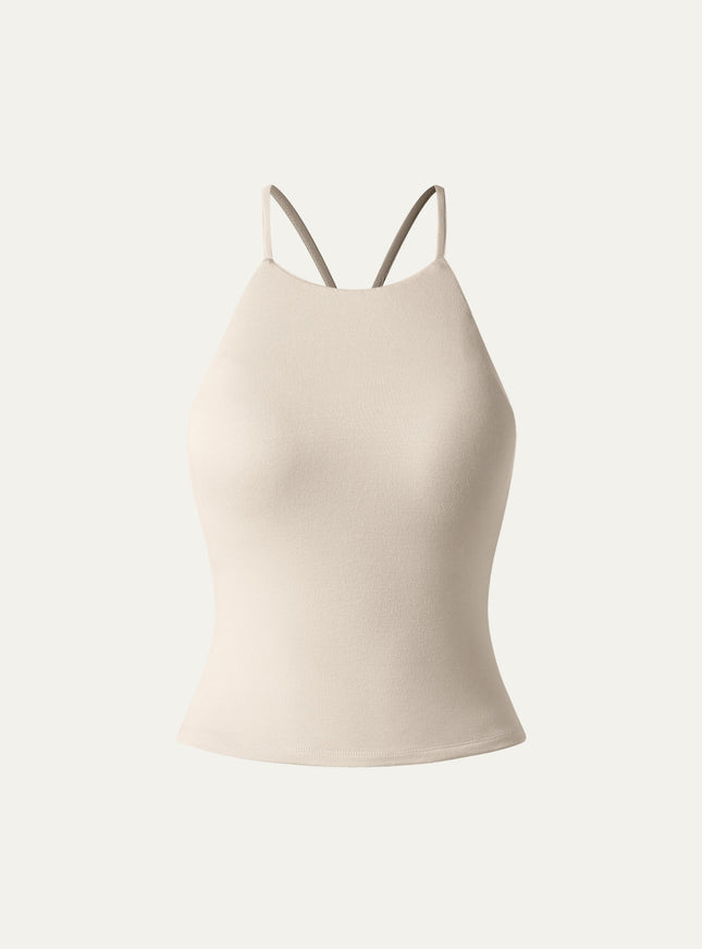 Tie Back Bandless Crop Built-In Bra Tank Top