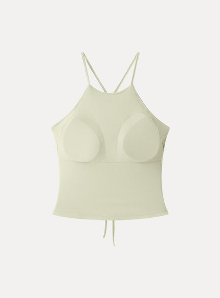 Tie Back Bandless Crop Built-In Bra Tank Top
