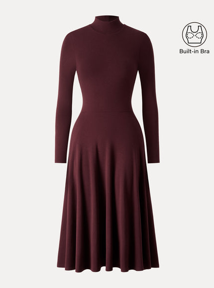 Mockneck Midi Built-In Bra Dress with Pockets