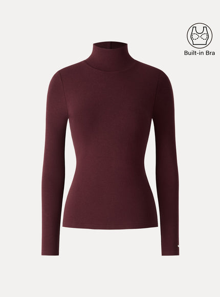 Turtleneck Long Sleeve Built-In Bra Top