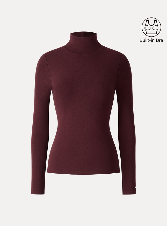 Turtleneck Long Sleeve Built-In Bra Top