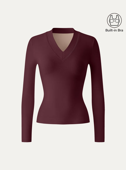 Essential V-neck Wide Binding Slimming Built-In Bra Top