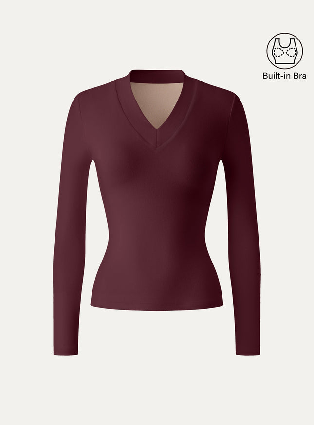 Essential V-neck Wide Binding Slimming Built-In Bra Top