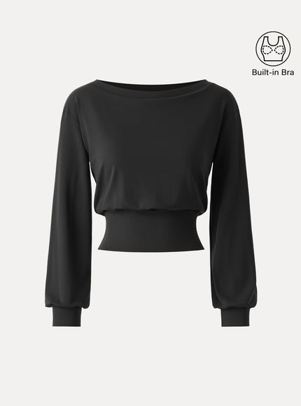 Non-Itchy Wool Blend Boatneck Built-In Bra Top