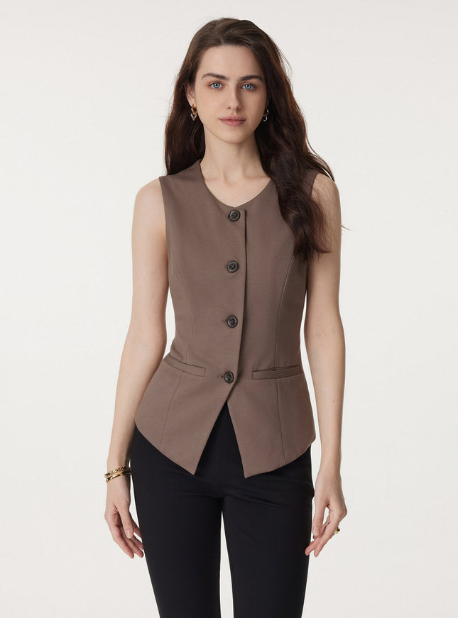 2Pcs Set Waistcoat with Pockets & Wide Leg Pant with Pockets