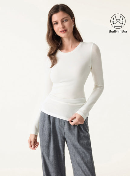 Crewneck Long Sleeve Built-In Bra Top