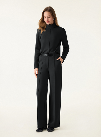 2Pcs Set Turtleneck Top & Regular High Waisted Straight Leg Pull On Pant