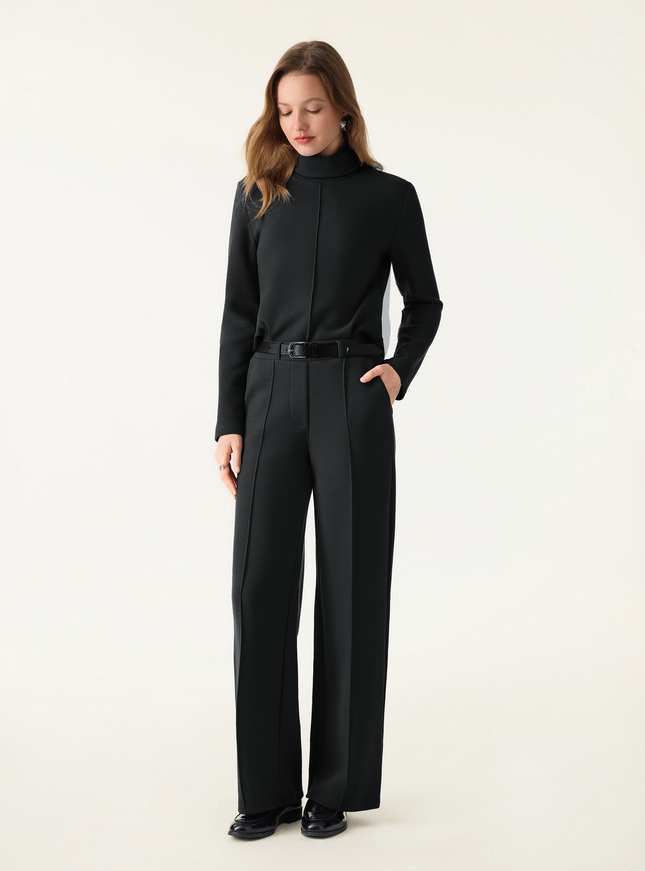 2Pcs Set Turtleneck Top & Regular High Waisted Straight Leg Pull On Pant