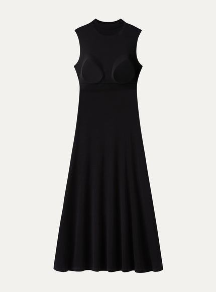 Mock Neck Sleeveless A-Line Midi Built-In Bra Dress