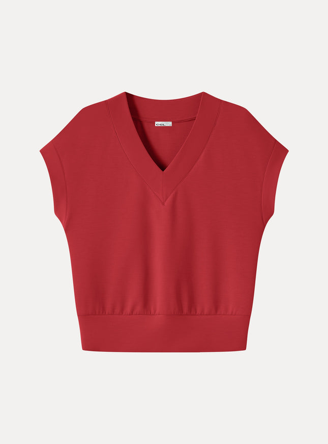 Lyocell Spacer Knit V-Neck Banded Hem Top