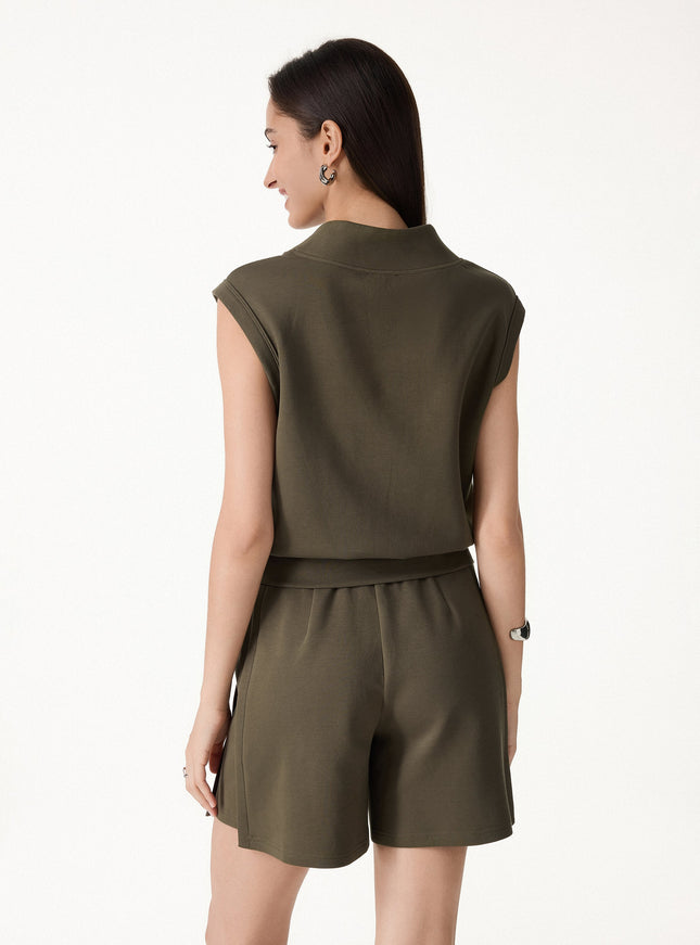 Air Cotton Quarter-Zip Banded Hem Travel Top