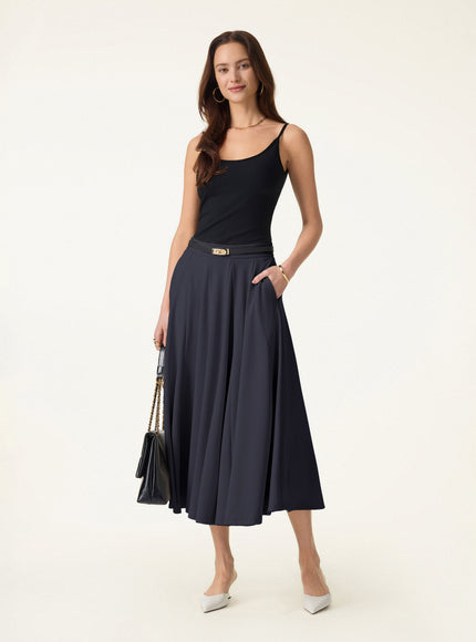 Lyocell Blend Volume Skirt with Pockets