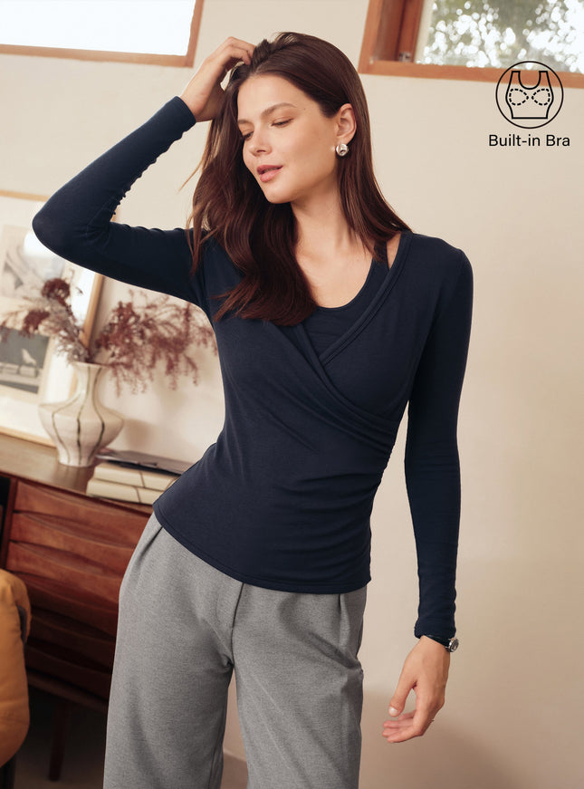 Two-Piece Set Cami with Surplice Ruched Built-In Bra Top