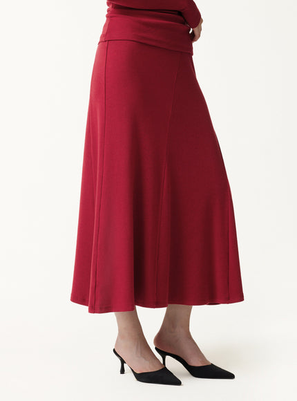High-Rise Curved-Seam A-Line Midi Skirt
