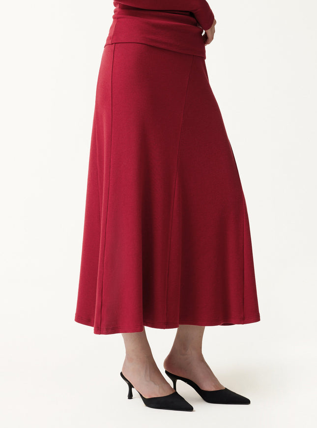High-Rise Curved-Seam A-Line Midi Skirt