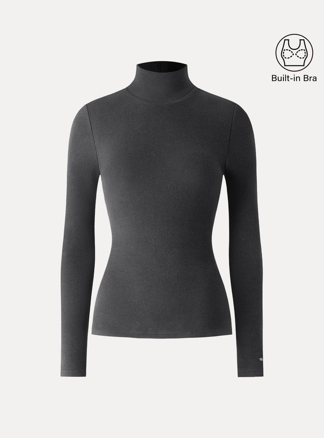 Turtleneck Long Sleeve Built-In Bra Top