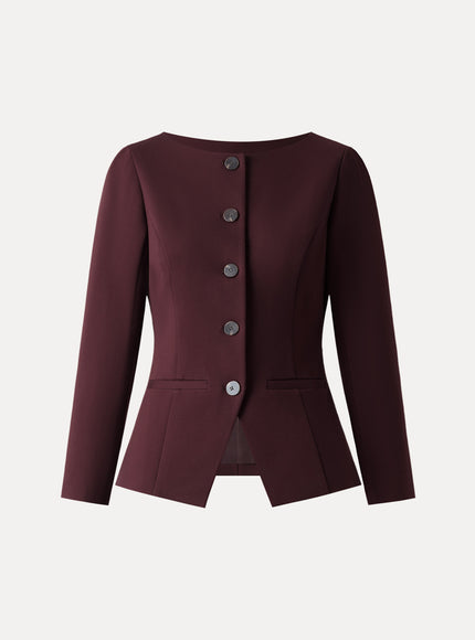 Ponte Office Round Neck Long Sleeve Jacket with Pockets