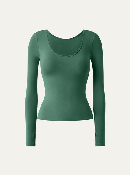 Lyocell-Wool Round Neck Long Sleeve Reversible Top