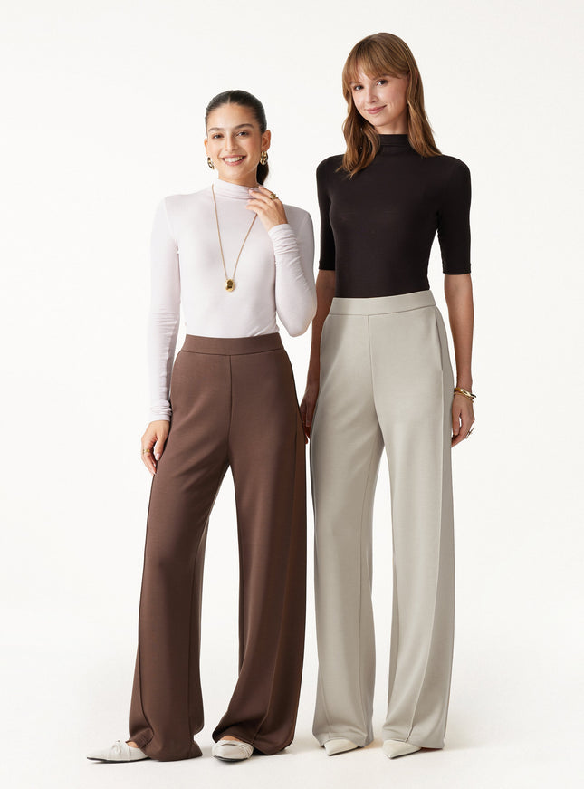 Modal Spacer Knit High-Rise Wide-Leg Pants with Pockets