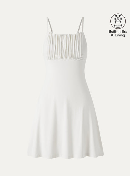 Matte Smooth Square Neck Ruched Spaghetti Mini Built-In Bra Dress