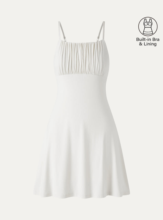 Matte Smooth Square Neck Ruched Spaghetti Mini Built-In Bra Dress