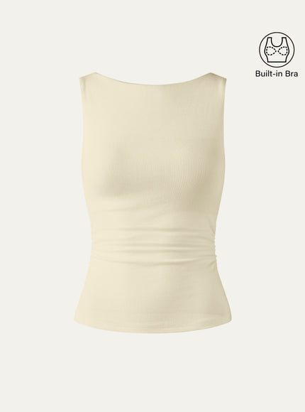 Elastic Open Back Built-In Bra Tank