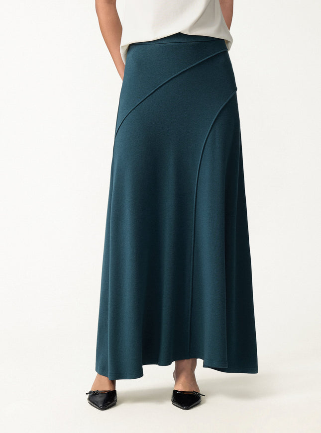 2Pcs Set Asymmetrical Long Sleeve Built-In Bra Top & A-Line Midi Skirt