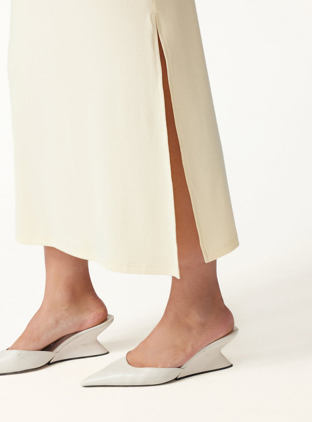 2Pcs Set Mock Neck Cap Sleeve Seamed Top & Mid-Rise Column Midi Skirt