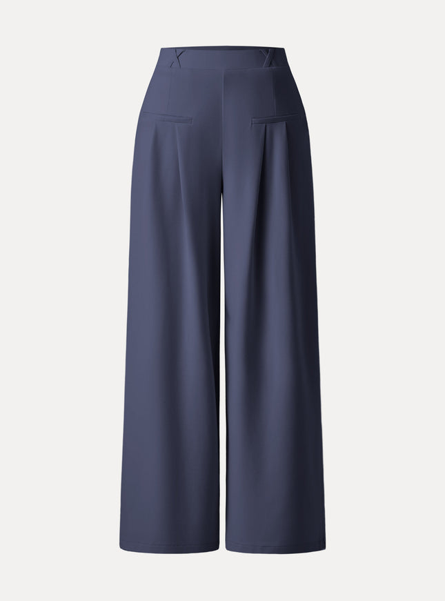 Drapey Bamboo Ponte Mid Rise Wide Leg Trouser with Pockets