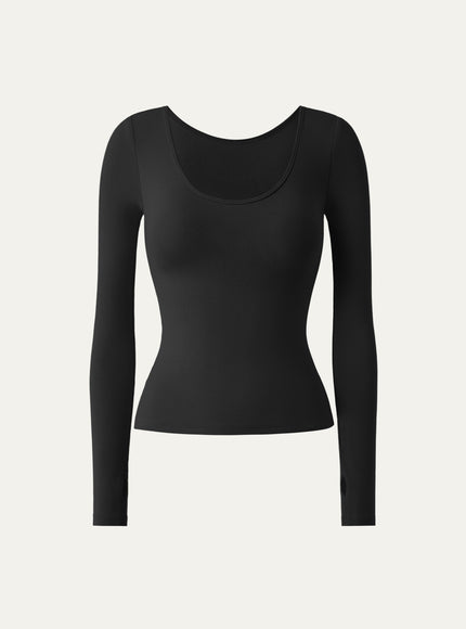 Lyocell-Wool Round Neck Long Sleeve Reversible Top