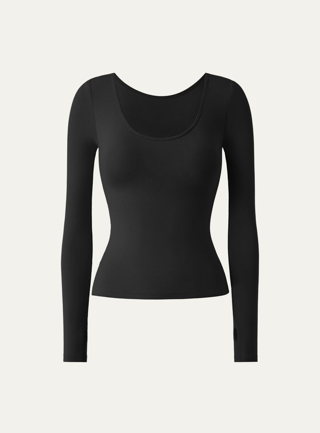 Lyocell-Wool Round Neck Long Sleeve Reversible Top
