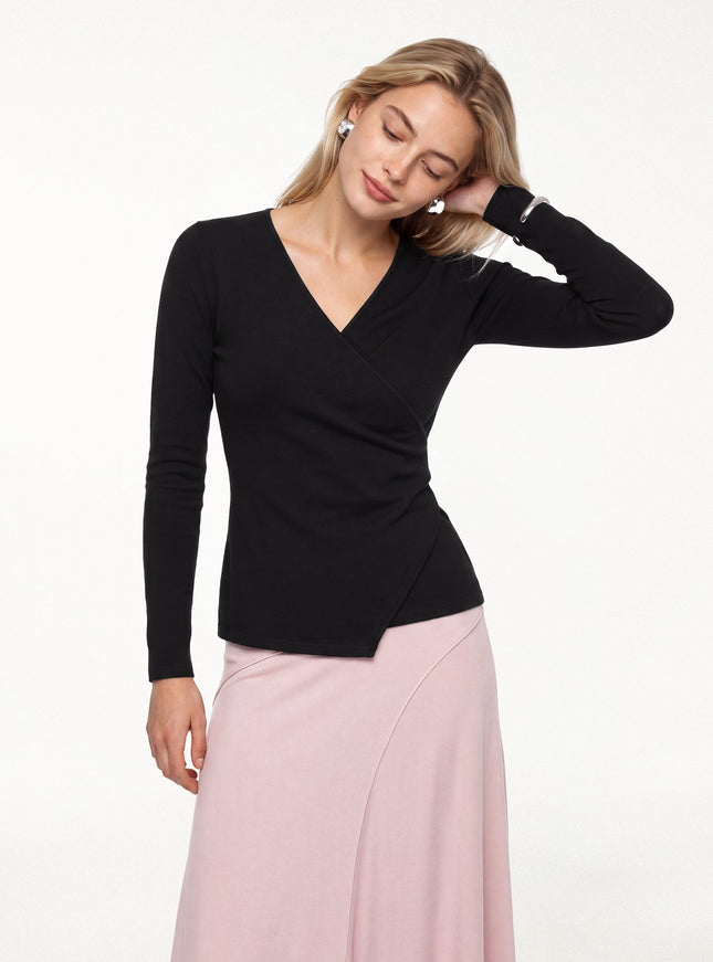Surplice Long Sleeve Asymmetrical Hem Top